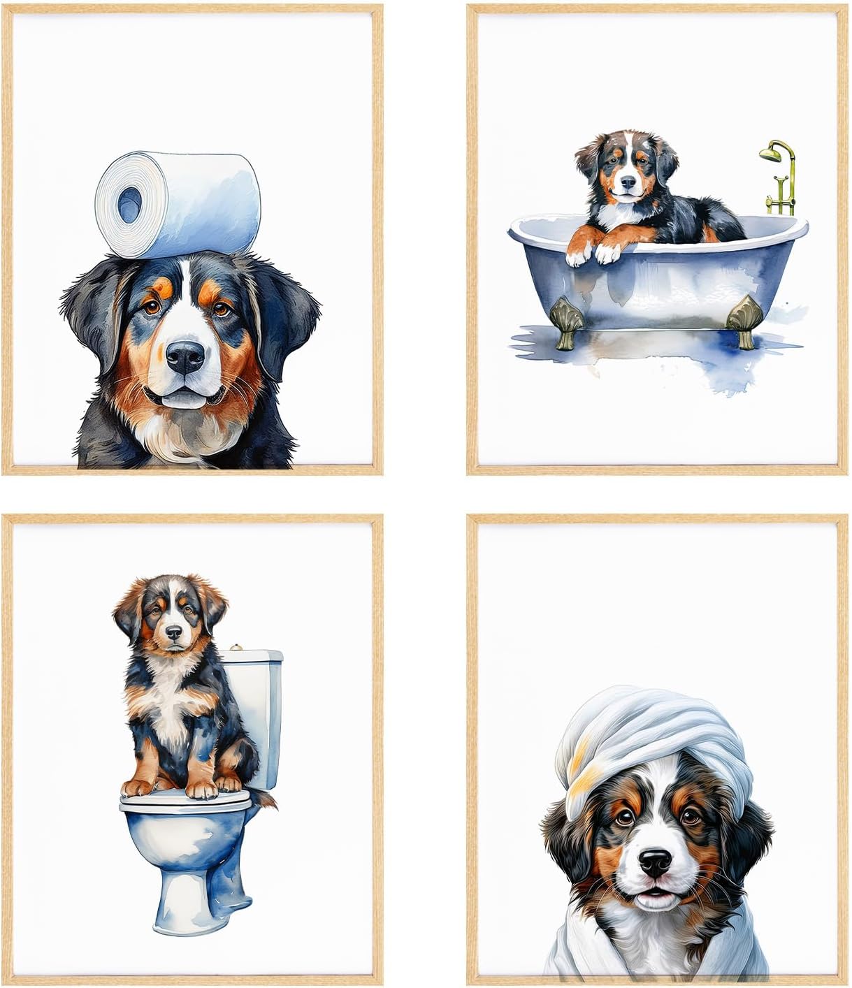 Bernese Mountain Bathroom Wall Art Posters Set of 4