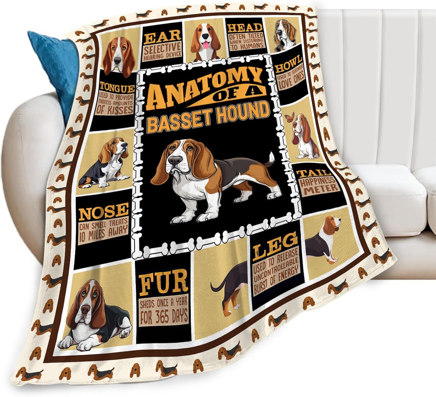 Basset Hound Blanket Funny Dog Animal Throw Blankets