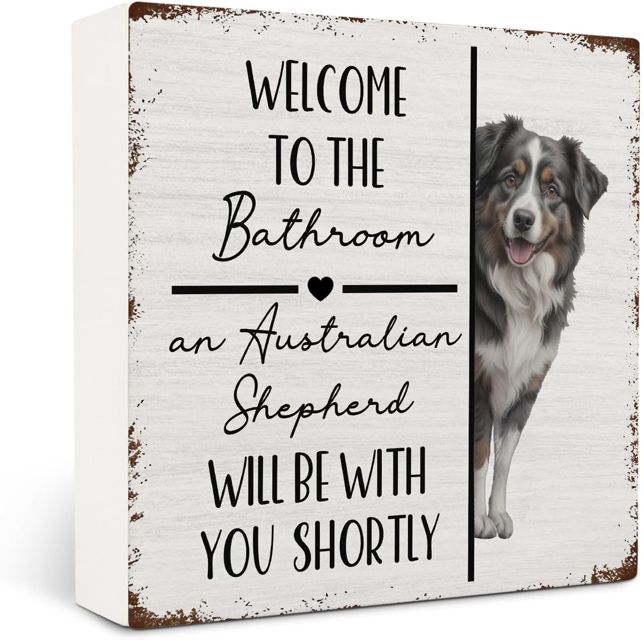 Australian Shepherd Bathroom Wooden Box Sign