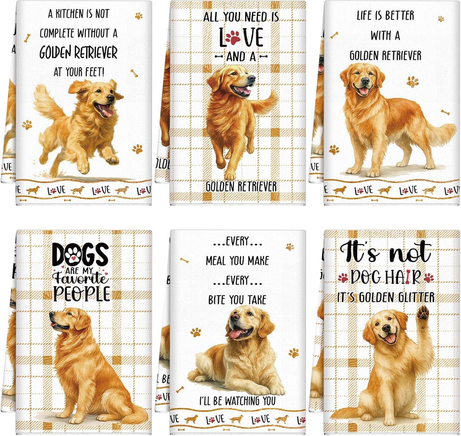 Golden Retriever Dog Kitchen Dish Towels