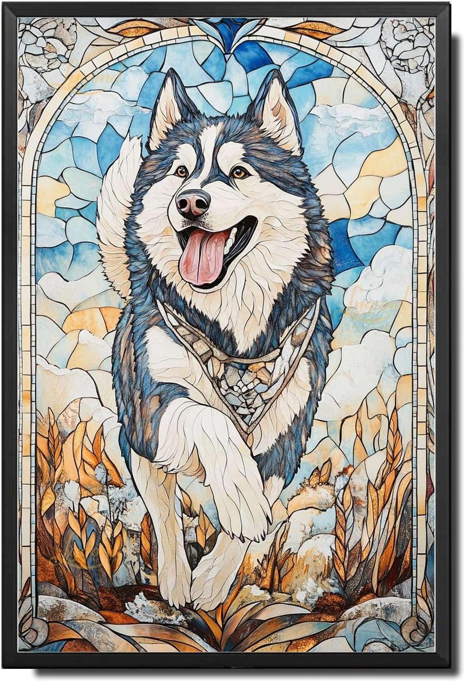 Tin Sign Vintage Wall Art Decorative Gift Retro Garden Scene Alaskan Malamute Dog Running Metal Wall Art