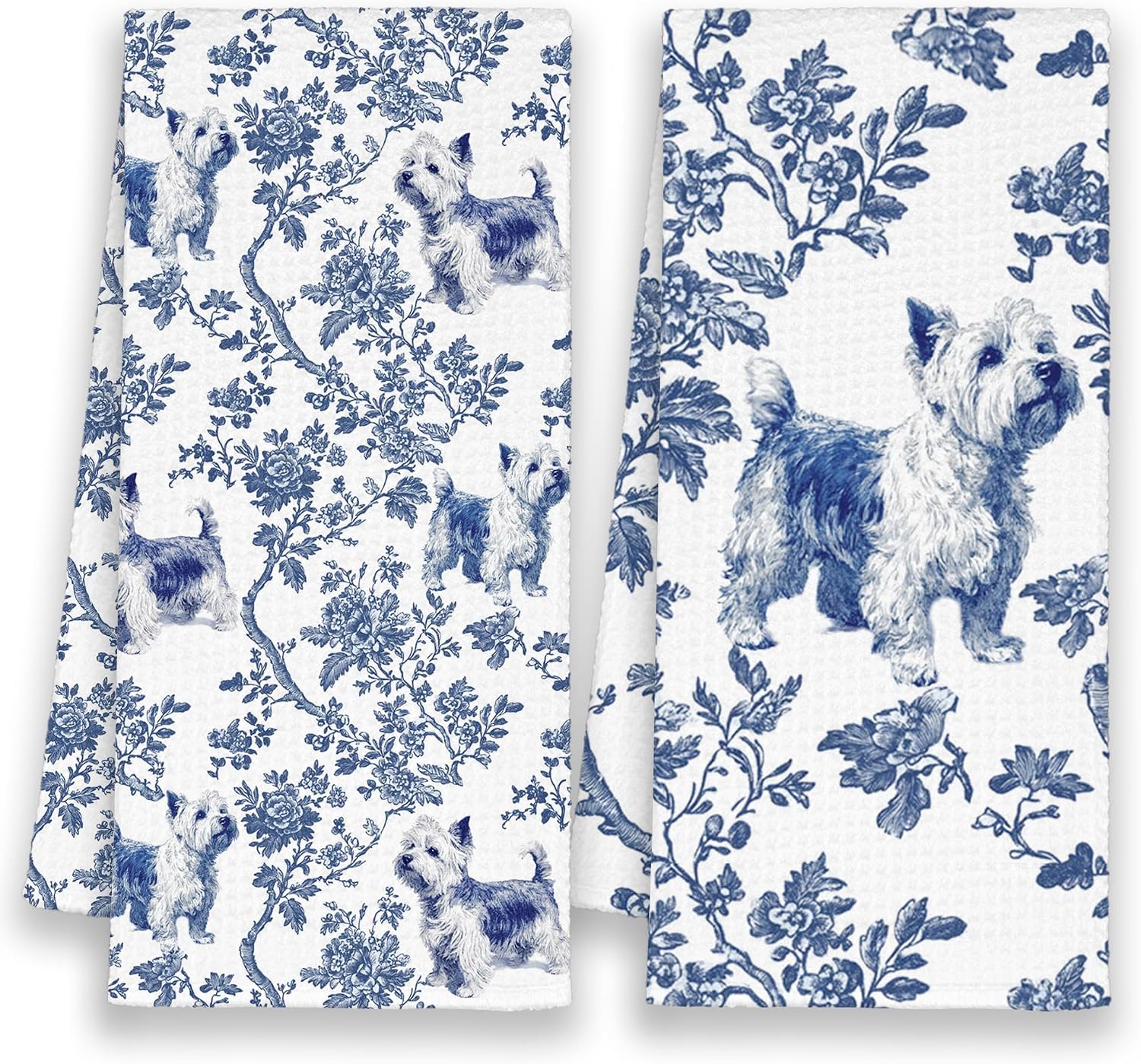 Blue and White Cairn Terrier Kitchen Towels