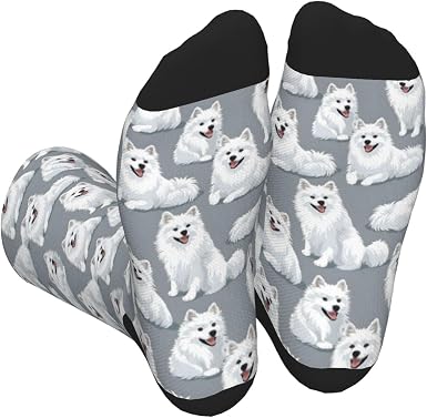 Cute American Eskimo Dog Grey Novelty Funny Mid-Calf Socks