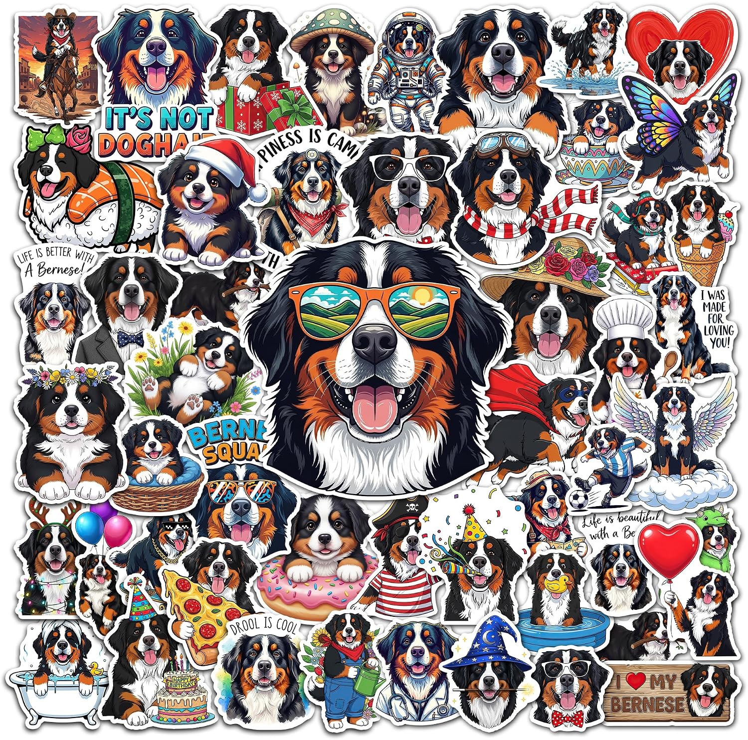 50 Pcs Bernese Mountain Dog Stickers Cute Dogs Vinyl Decal