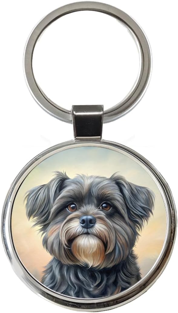 Affenpinscher Dog Illustration Round Metal Keychain