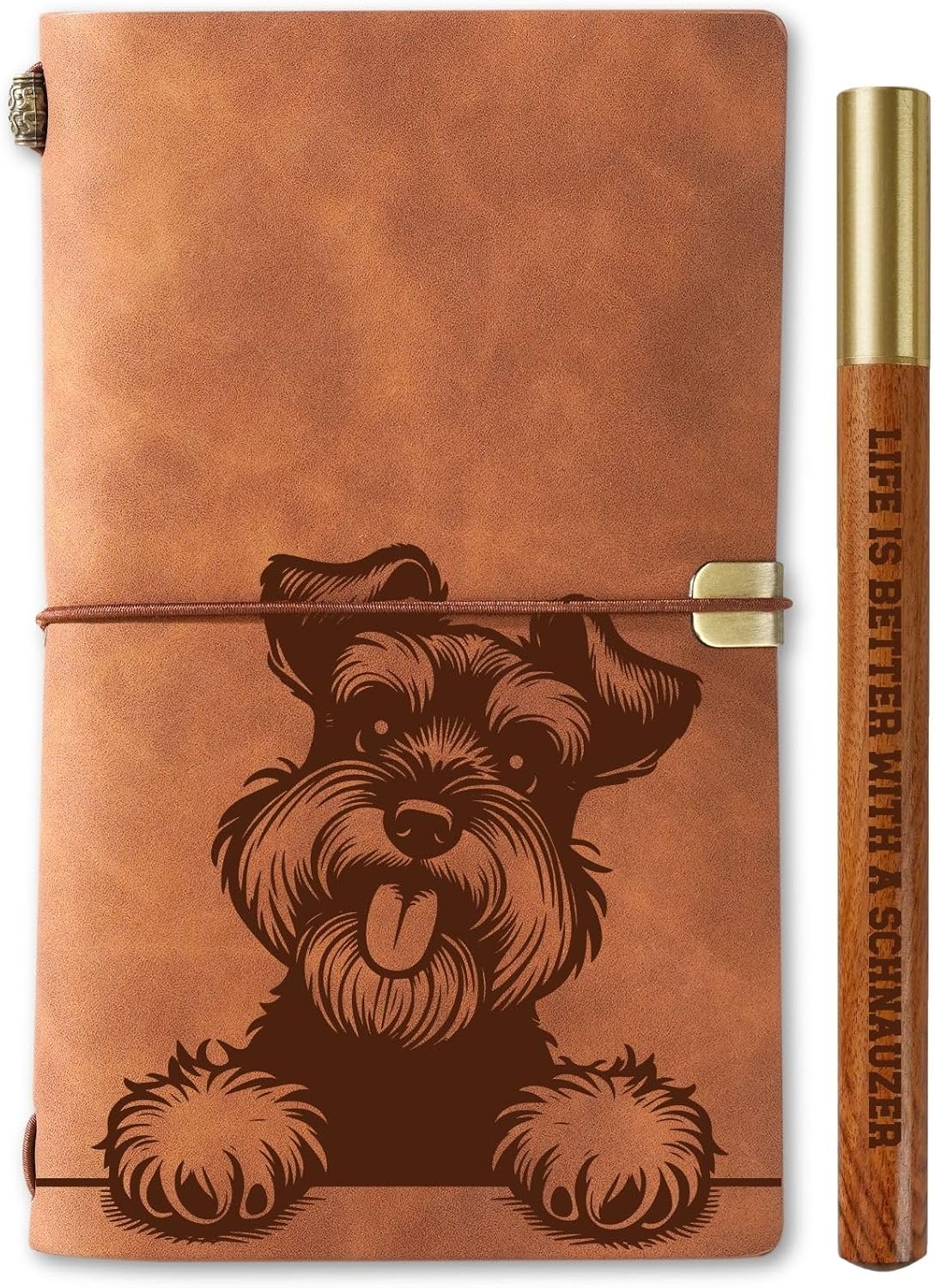 Schnauzer Dog Leather Journal and Pen