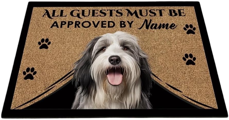 Bearded Collie Dog All Guests Must be Approved Decor Personalized Funny Floor Rug