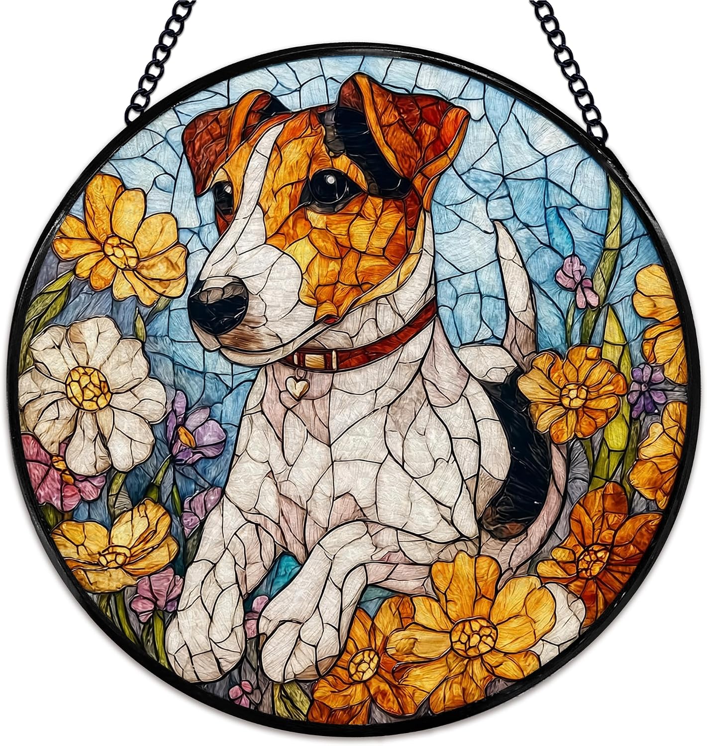 Jack Russell Terrier Dog Stained Glass Suncatcher