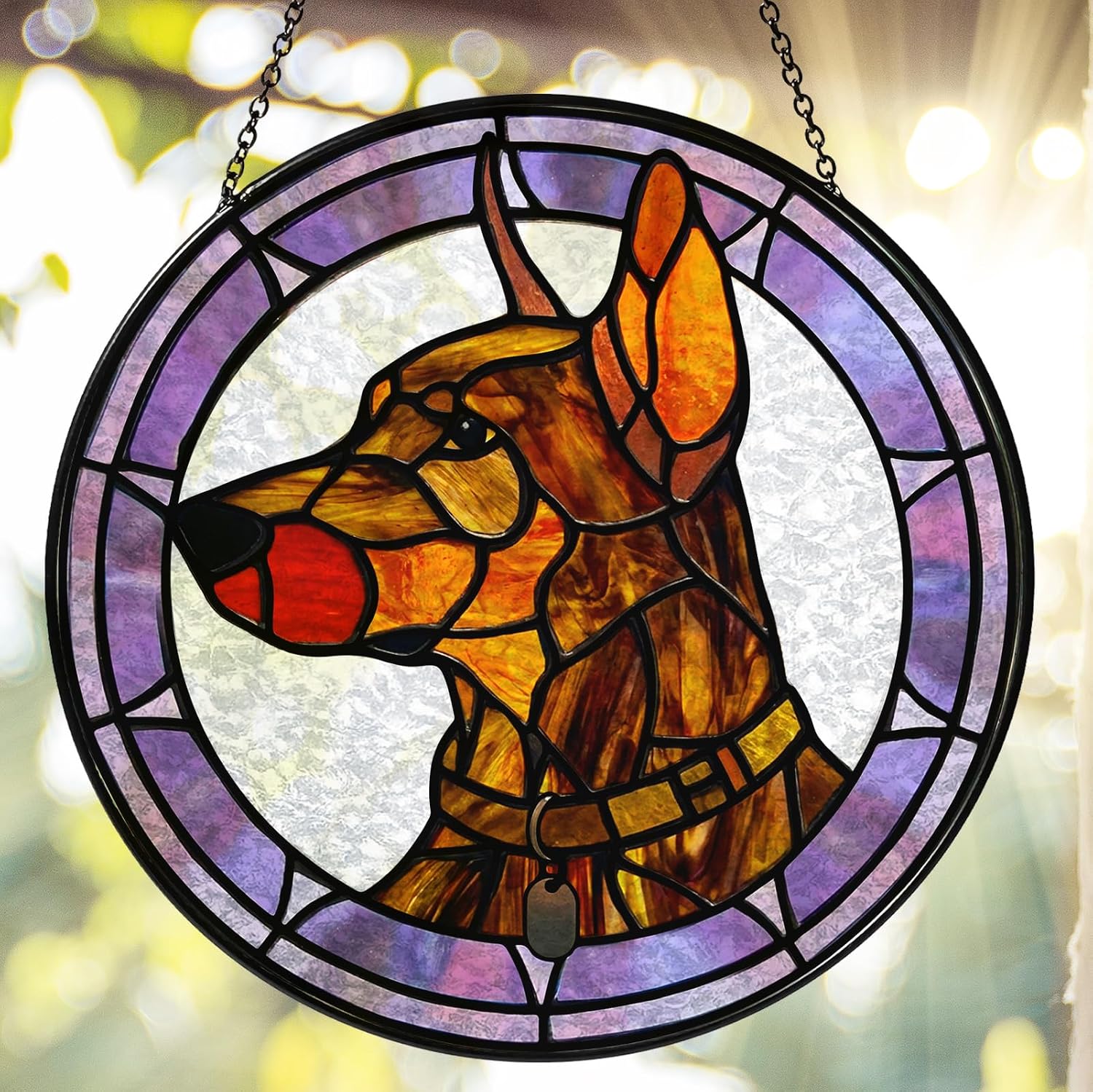 Doberman Pinscher Dog Stained Glass Suncatcher
