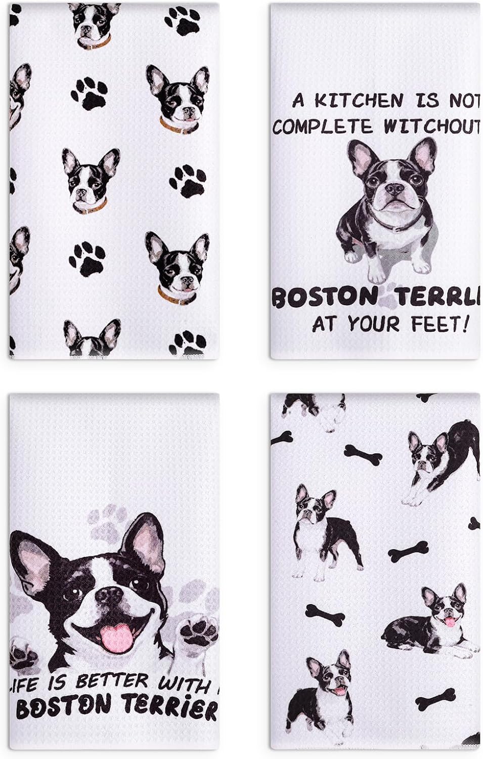 Boston Terrier Gifts Dog Kitchen Towels Set of 4