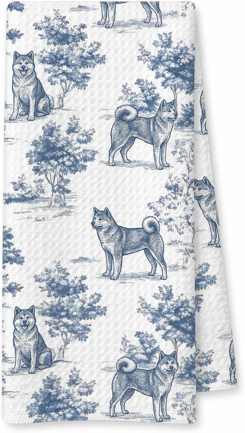 Blue and White Chinoiserie Akita Gift Hand Towels