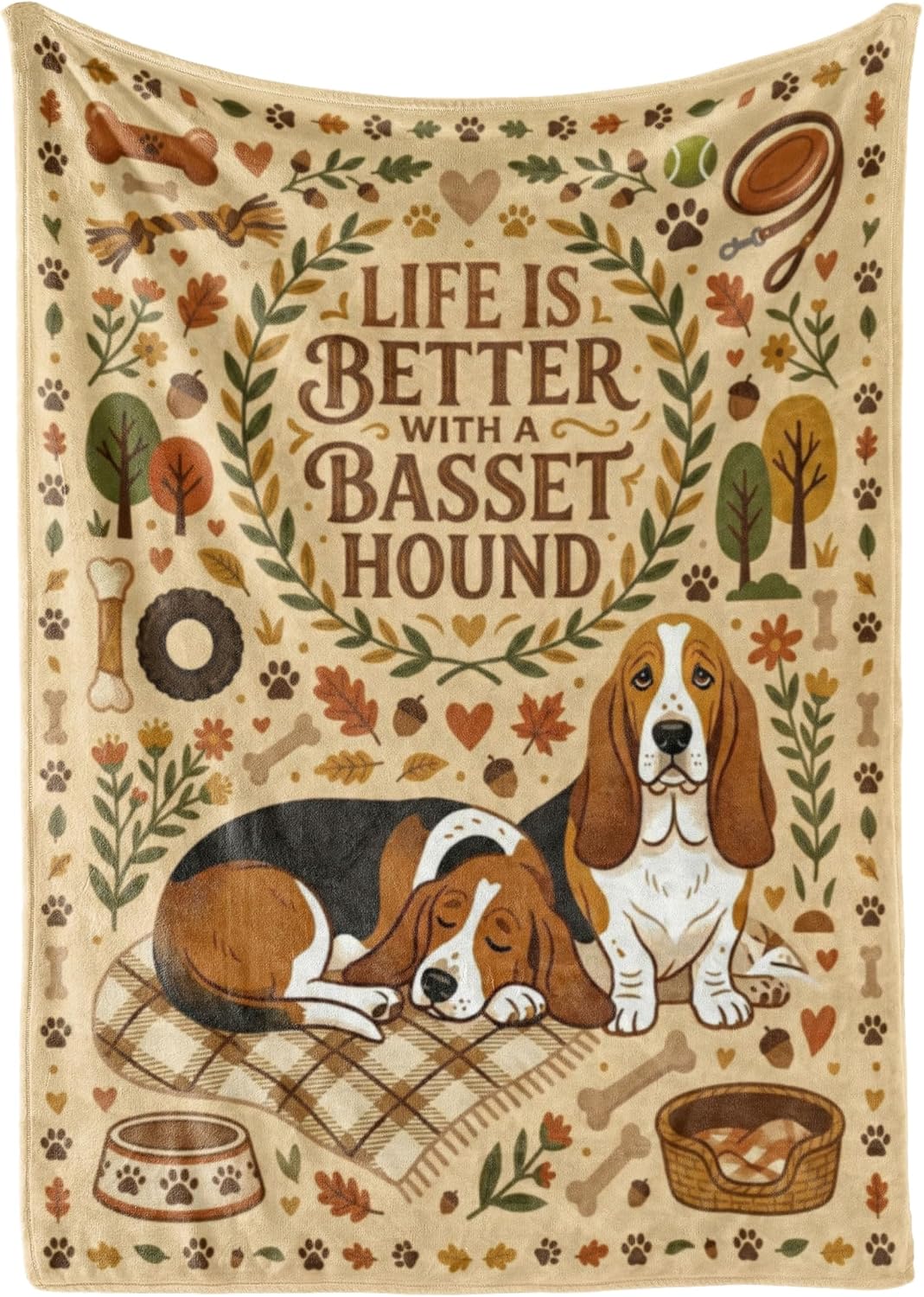 Basset Hound Day, Bed Flannel Plush Throw Blanket