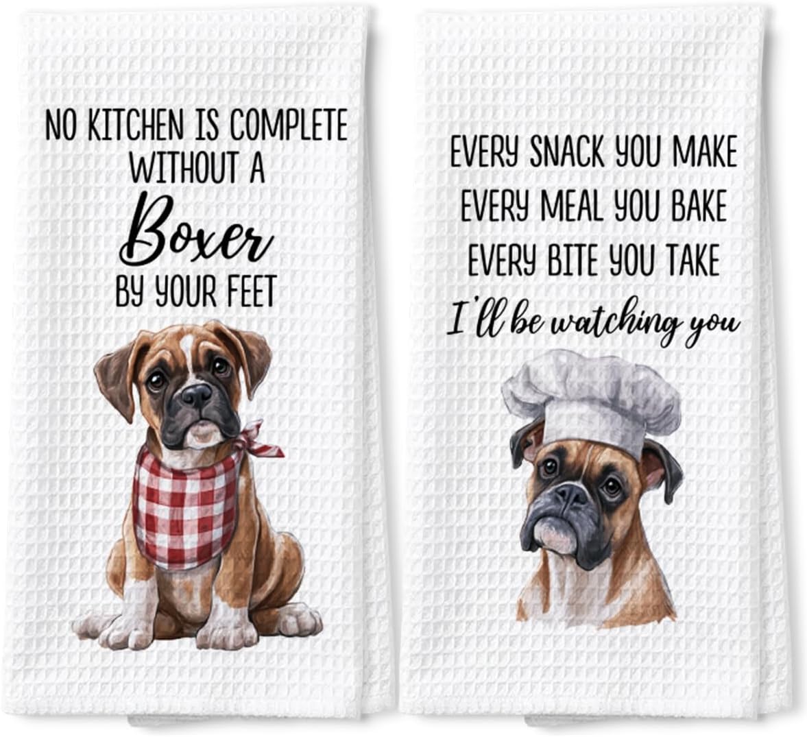 Boxer Dog Waffle Weave Kitchen Towels