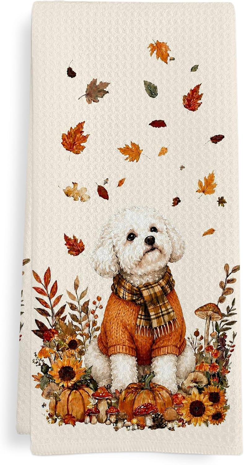 Bichon Frise Dog Gifts Fall Decor Kitchen Hand Towels,16x24