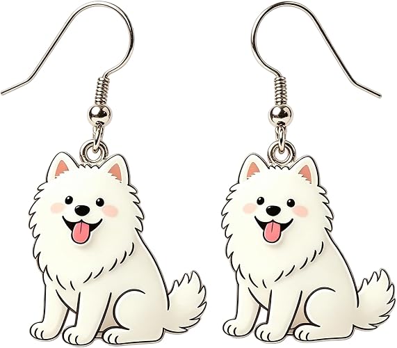 Samoyed Dog Dangle Earrings