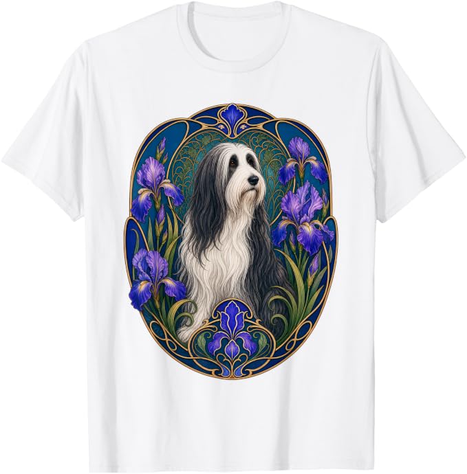 Bearded Collie Art Nouveau Vintage Floral T-Shirt