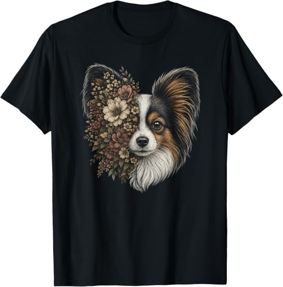 Floral Papillon Dog T-Shirt