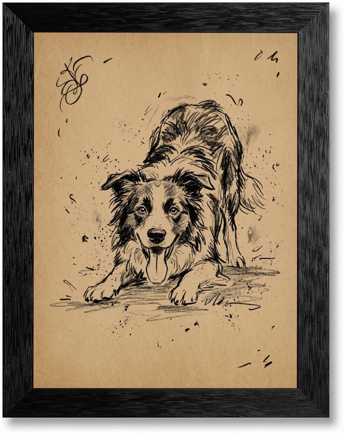 Border Collie Charcoal Wall Art