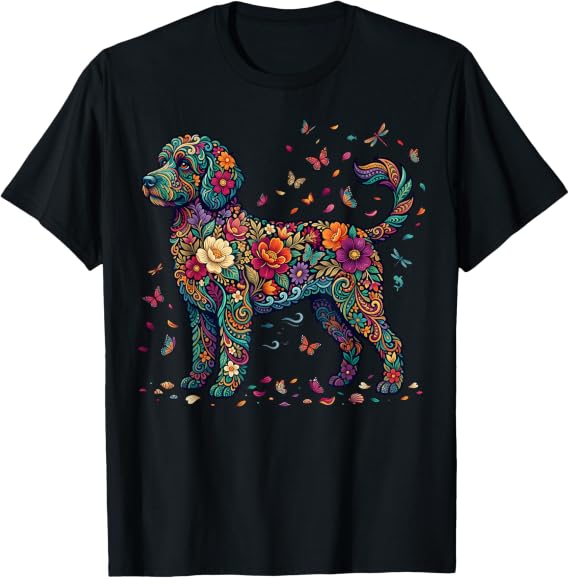 Floral Portuguese Water Dog T-Shirt