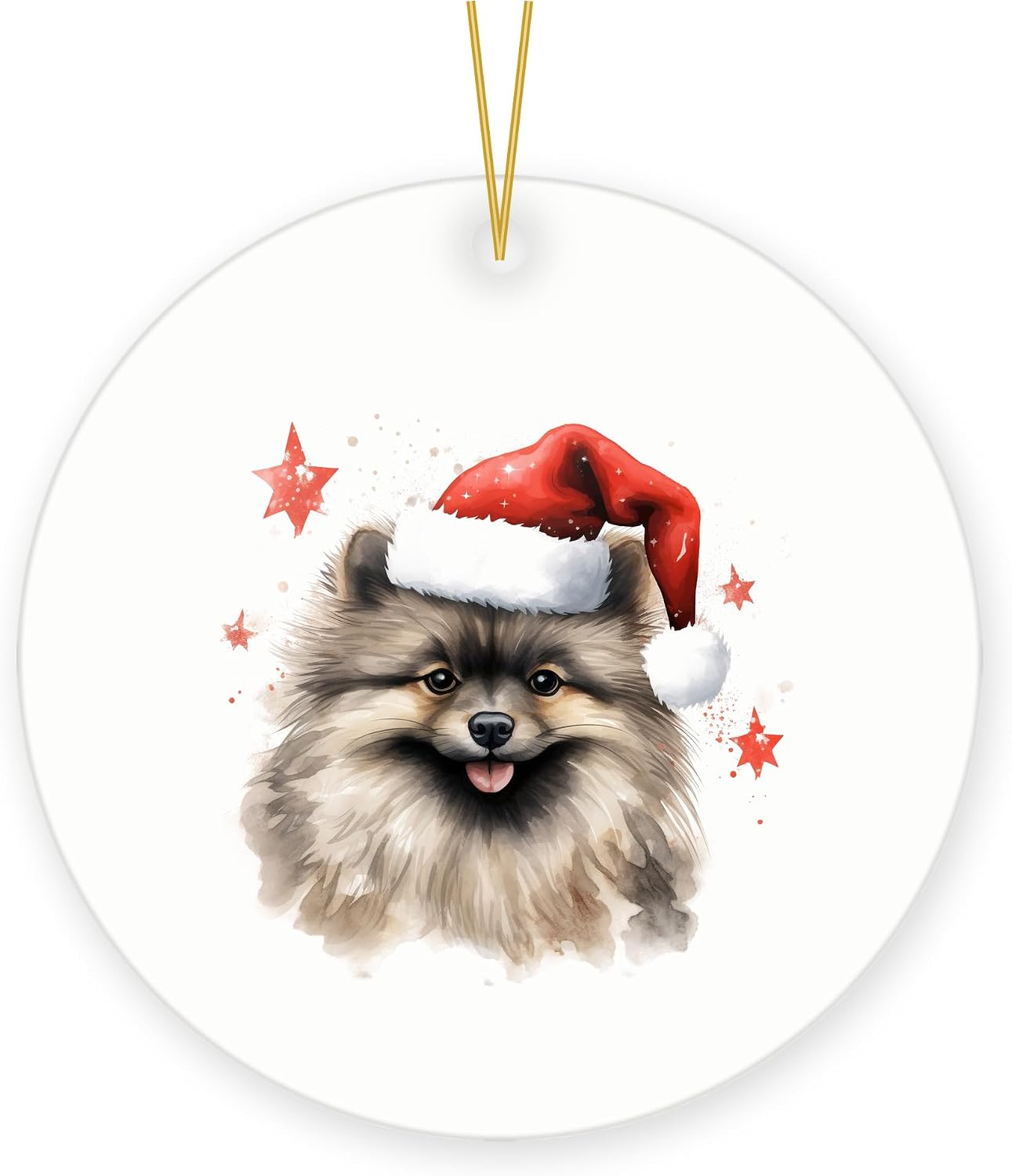 Keeshond Dog Ceramic Christmas Ornament
