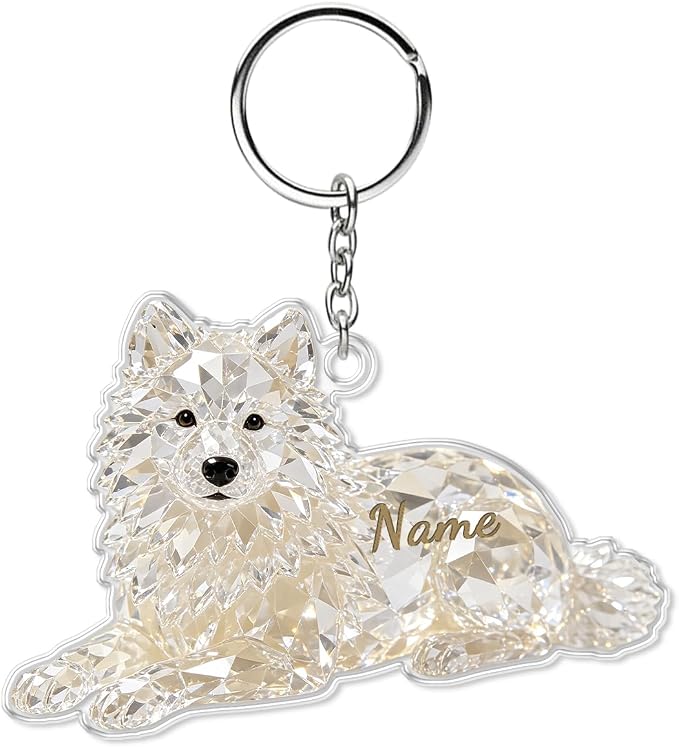 Samoyed Dog Crystal Keychain