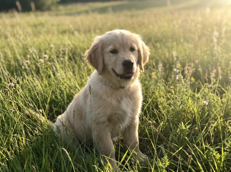 A candid photograph of a happy dog