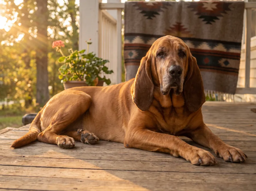 A candid photograph of a dog with its owner
