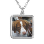 Cute Brittany Spaniel Silver Plated Necklace